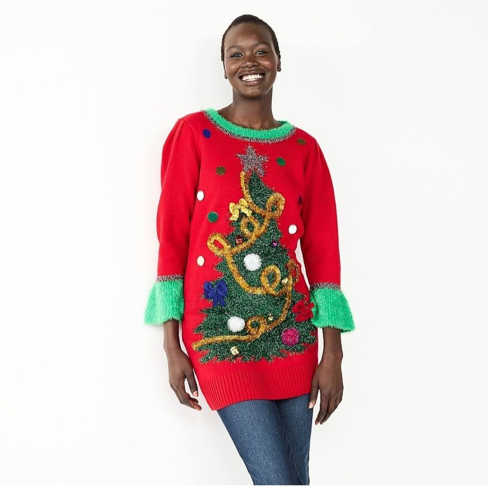 Women's Celebrate Together  Crewneck Tree Tunic Ugly Christmas Sweater size XL